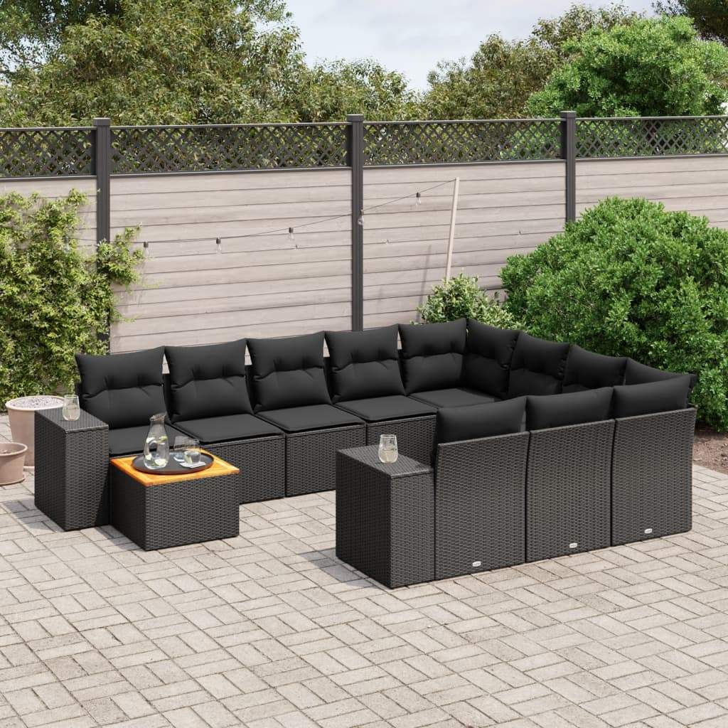 Set Divani da Giardino 11 pz con Cuscini in Polyrattan Nero - homemem39