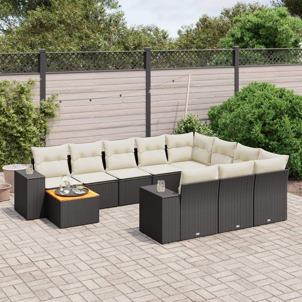 Set Divani da Giardino 11 pz con Cuscini in Polyrattan Nero - homemem39