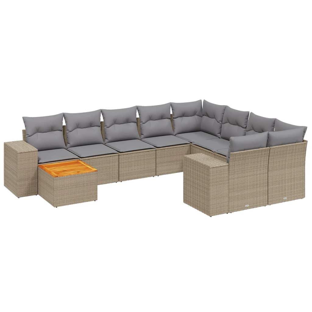 Set Divani da Giardino 11 pz con Cuscini Beige in Polyrattan - homemem39