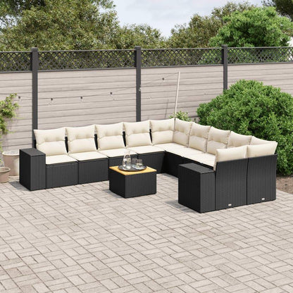 Set Divani da Giardino 11 pz con Cuscini in Polyrattan Nero - homemem39