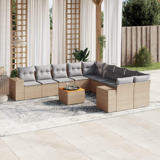 Set Divani da Giardino 11 pz con Cuscini Beige in Polyrattan - homemem39