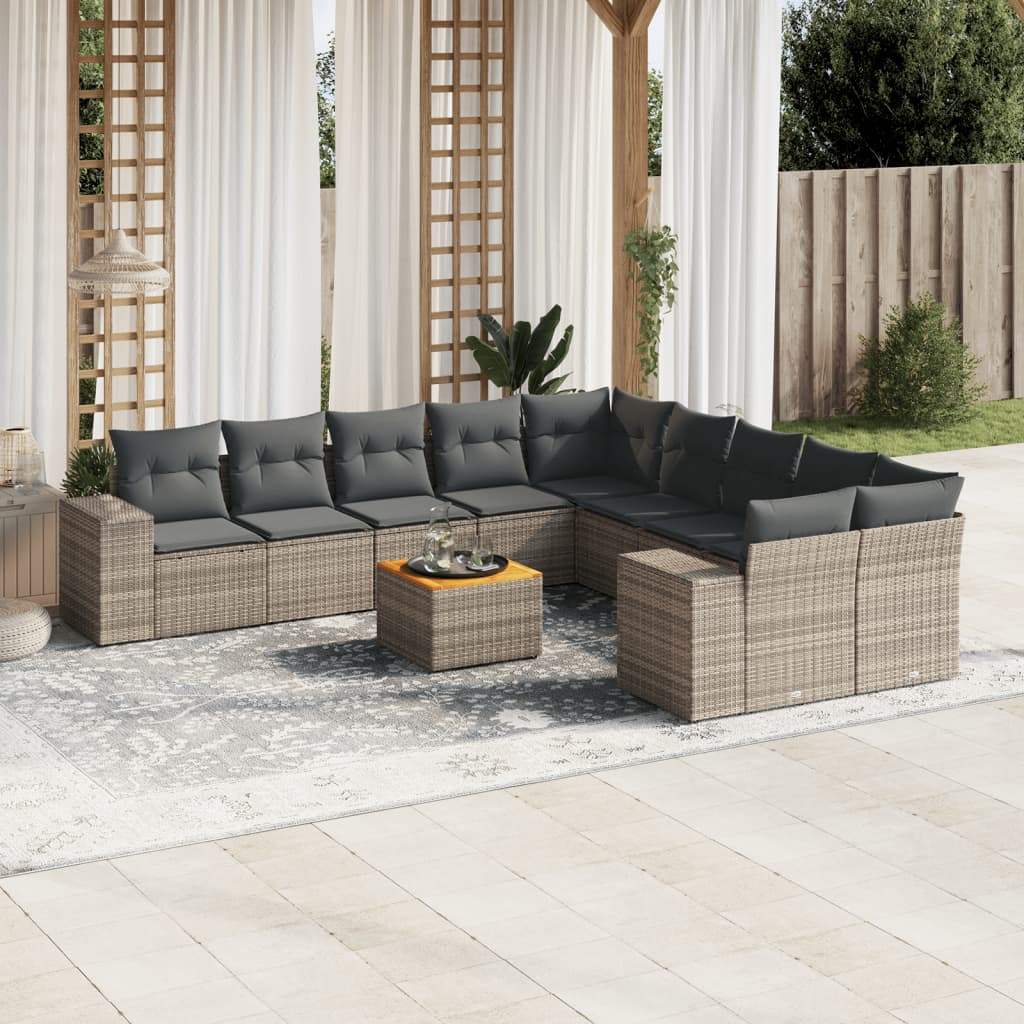 Set Divani da Giardino 11 pz con Cuscini in Polyrattan Grigio - homemem39