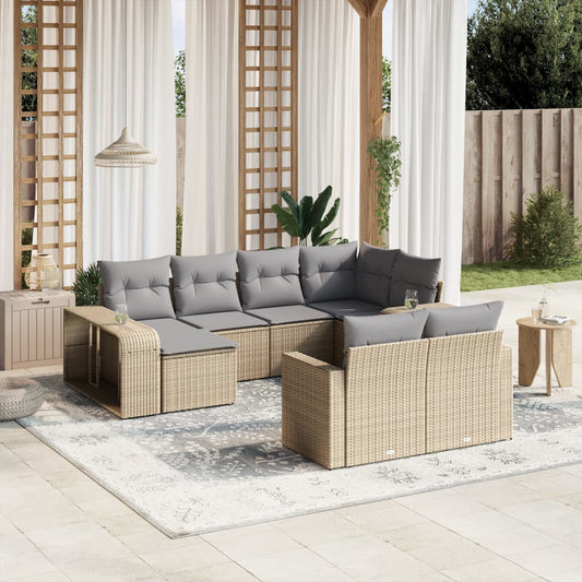 Set Divano da Giardino 10 pz con Cuscini Beige in Polyrattan - homemem39