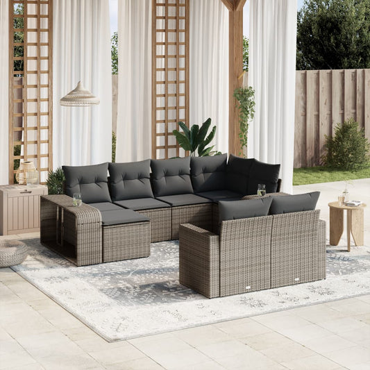 Set Divano da Giardino 10 pz con Cuscini Grigio in Polyrattan - homemem39