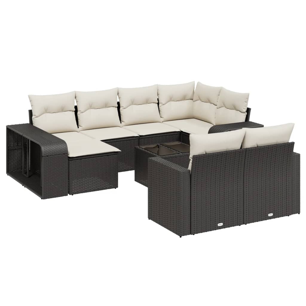 Set Divani da Giardino 11 pz con Cuscini in Polyrattan Nero - homemem39