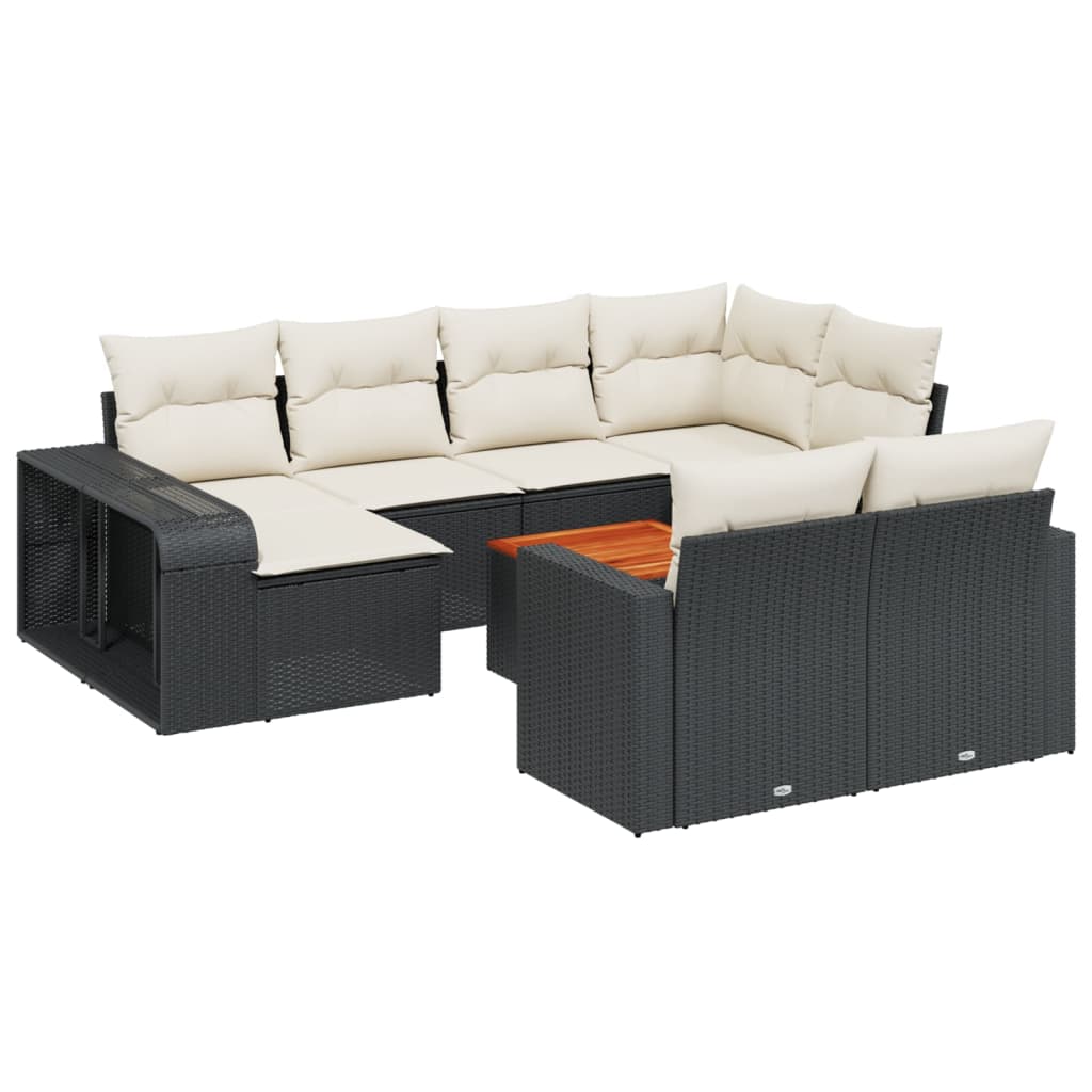 Set Divani da Giardino 11 pz con Cuscini in Polyrattan Nero - homemem39