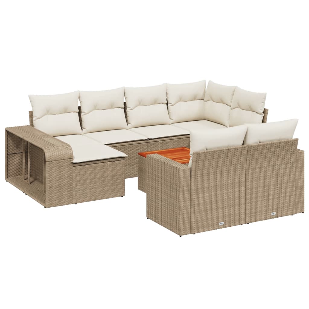 Set Divani da Giardino 11 pz con Cuscini Beige in Polyrattan