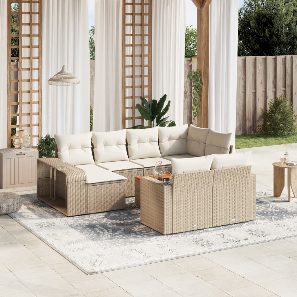 Set Divani da Giardino 11 pz con Cuscini Beige in Polyrattan