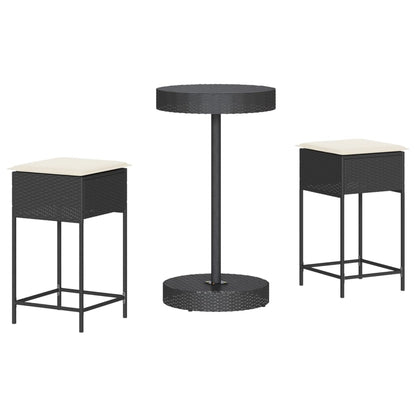 Set Bar da Giardino 3 pz con Cuscini in Polyrattan Nero - homemem39