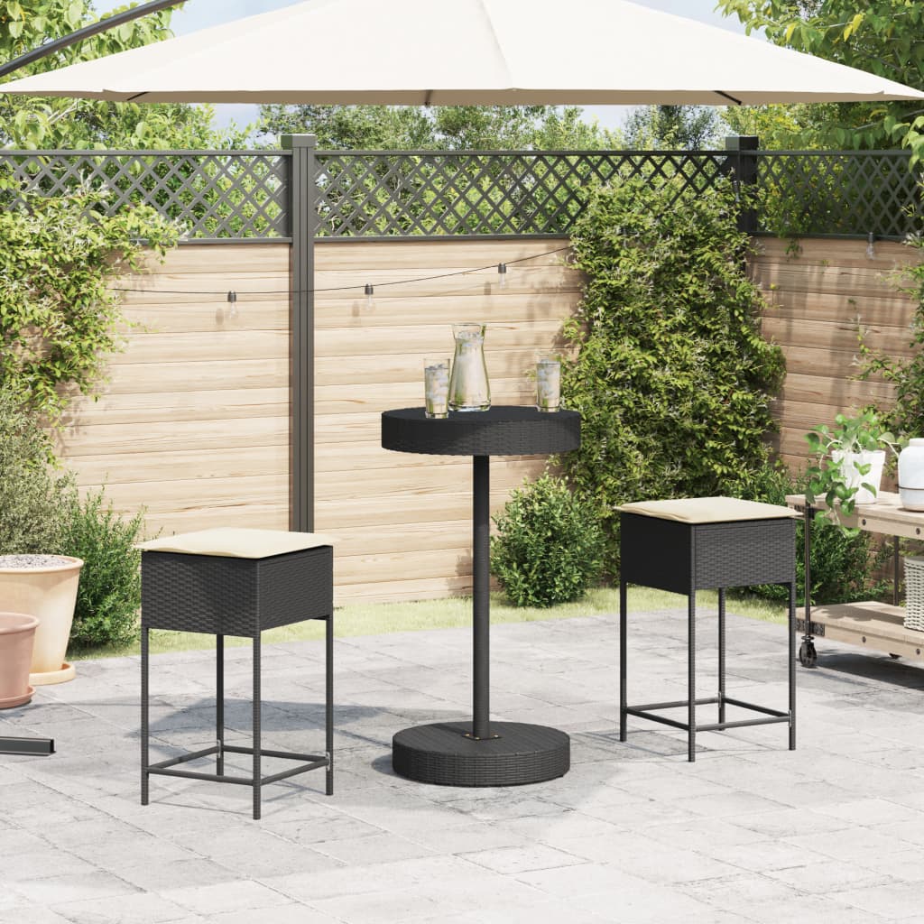 Set Bar da Giardino 3 pz con Cuscini in Polyrattan Nero - homemem39