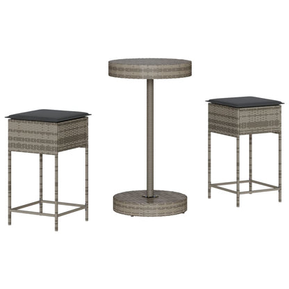 Set Bar da Giardino 3pz con Cuscini Grigio in Polyrattan | homemem39