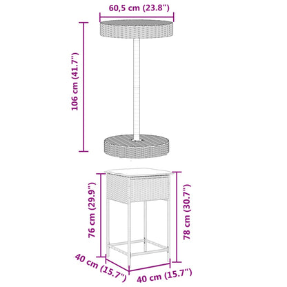Set Bar da Giardino 3pz con Cuscini Grigio in Polyrattan | homemem39