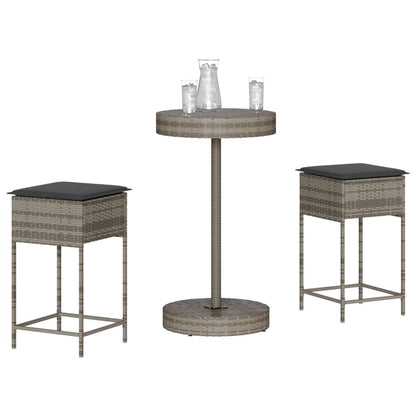 Set Bar da Giardino 3pz con Cuscini Grigio in Polyrattan | homemem39