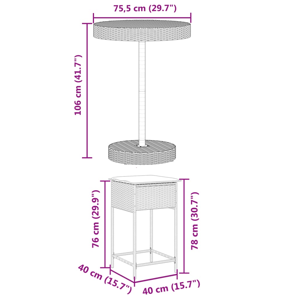 Set Bar da Giardino 5 pz con Cuscini in Polyrattan Marrone | homemem39