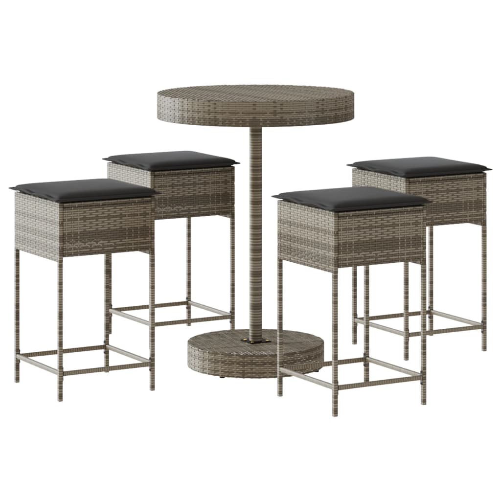 Set Bar da Giardino 5 pz con Cuscini in Polyrattan Grigio | homemem39