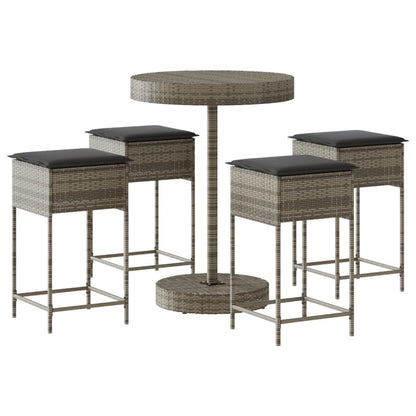 Set Bar da Giardino 5 pz con Cuscini in Polyrattan Grigio | homemem39