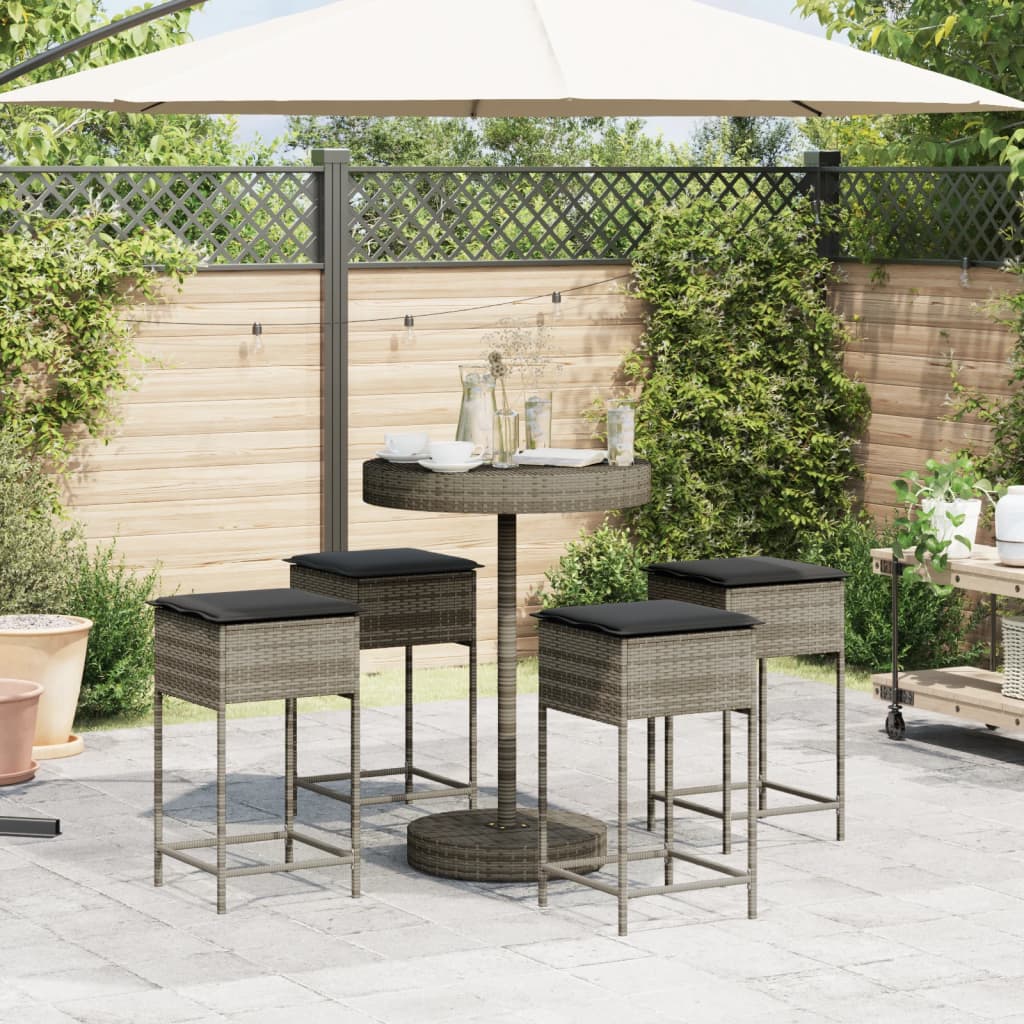 Set Bar da Giardino 5 pz con Cuscini in Polyrattan Grigio | homemem39