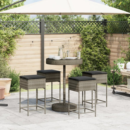 Set Bar da Giardino 5 pz con Cuscini in Polyrattan Grigio | homemem39