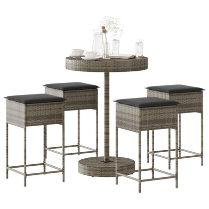 Set Bar da Giardino 5 pz con Cuscini in Polyrattan Grigio | homemem39