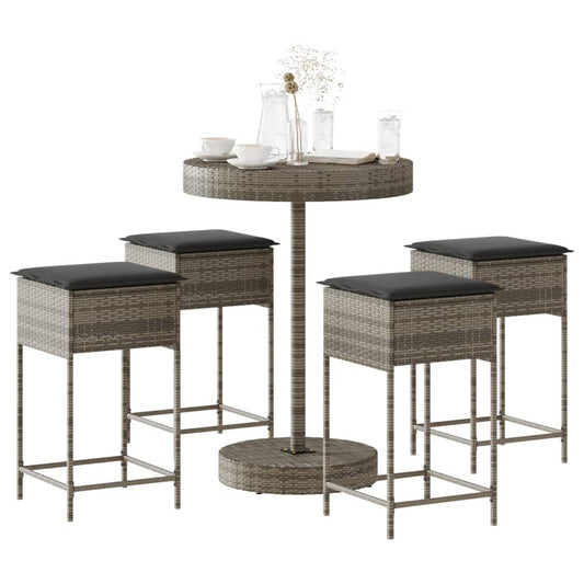 Set Bar da Giardino 5 pz con Cuscini in Polyrattan Grigio | homemem39
