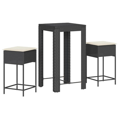 Set Bar da Giardino 3 pz con Cuscini in Polyrattan Nero | homemem39