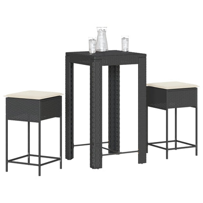 Set Bar da Giardino 3 pz con Cuscini in Polyrattan Nero | homemem39