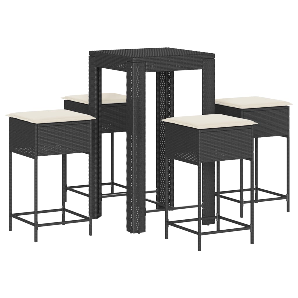 Set Bar da Giardino 5 pz con Cuscini in Polyrattan Nero | homemem39