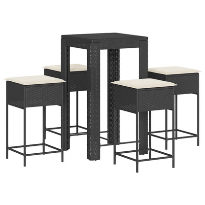 Set Bar da Giardino 5 pz con Cuscini in Polyrattan Nero | homemem39
