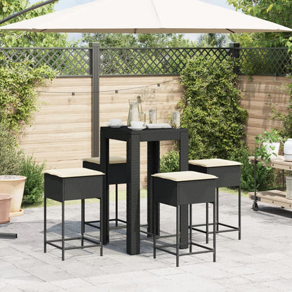 Set Bar da Giardino 5 pz con Cuscini in Polyrattan Nero | homemem39