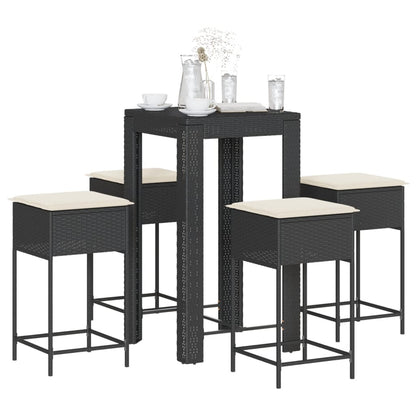 Set Bar da Giardino 5 pz con Cuscini in Polyrattan Nero | homemem39
