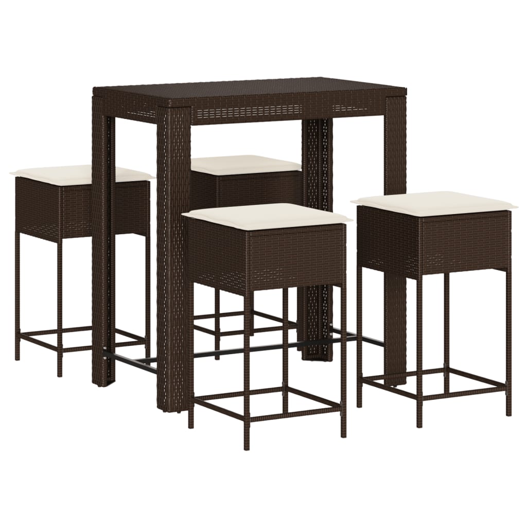 Set Bar da Giardino 5 pz con Cuscini in Polyrattan Marrone | homemem39