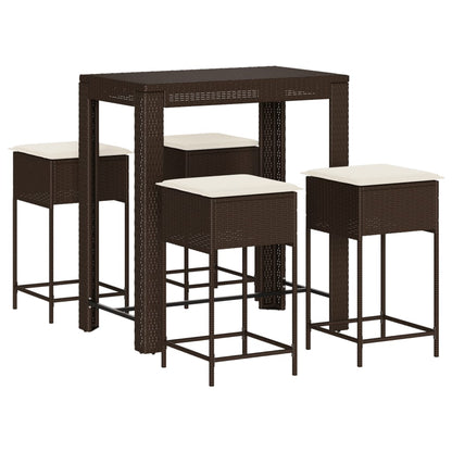 Set Bar da Giardino 5 pz con Cuscini in Polyrattan Marrone | homemem39