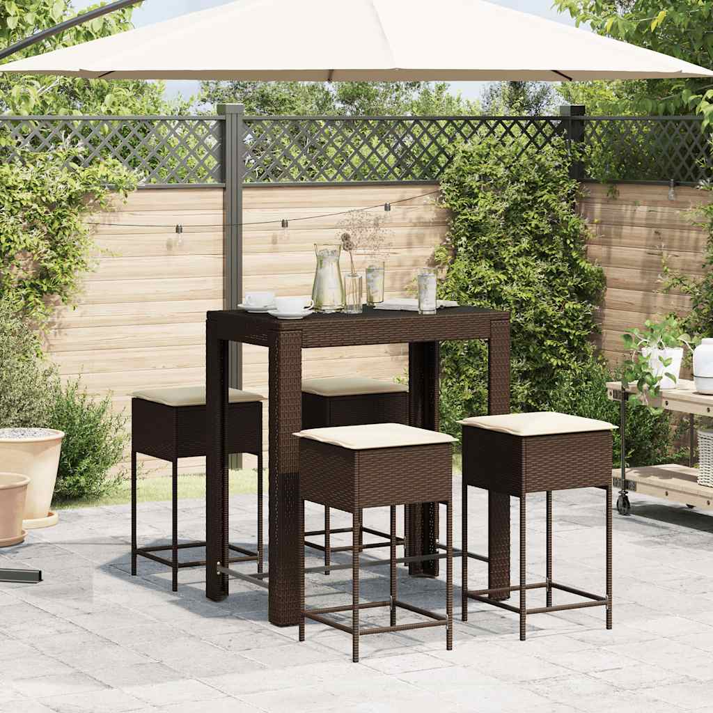 Set Bar da Giardino 5 pz con Cuscini in Polyrattan Marrone | homemem39