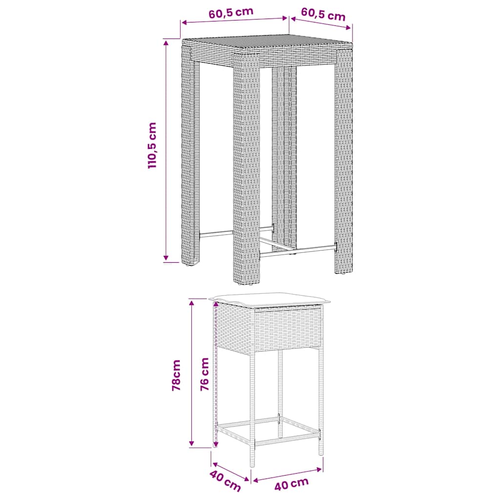 Set Bar da Giardino 5 pz con Cuscini in Polyrattan Marrone | homemem39