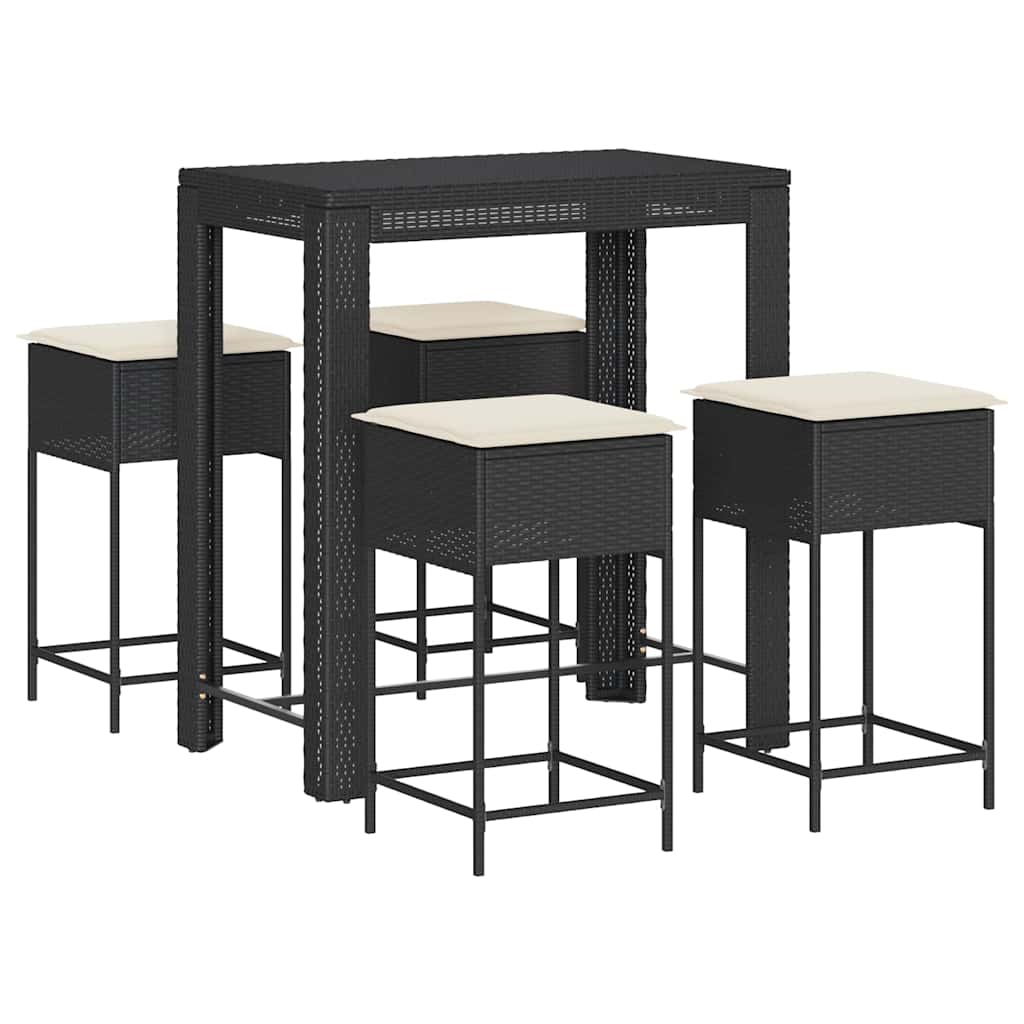 Set Bar da Giardino 5 pz con Cuscini in Polyrattan Nero | homemem39
