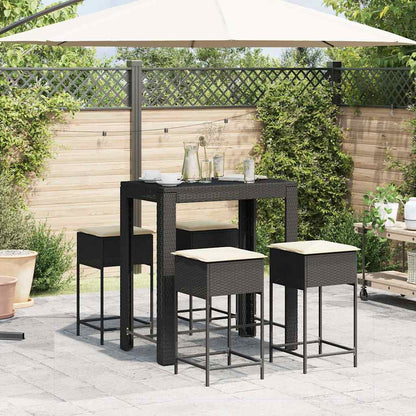 Set Bar da Giardino 5 pz con Cuscini in Polyrattan Nero | homemem39