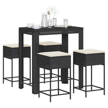 Set Bar da Giardino 5 pz con Cuscini in Polyrattan Nero | homemem39