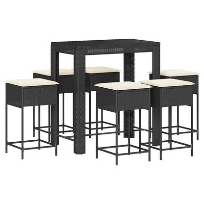 Set Bar da Giardino 7 pz con Cuscini in Polyrattan Nero | homemem39
