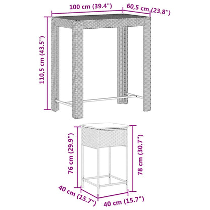 Set Bar da Giardino 7 pz con Cuscini in Polyrattan Nero | homemem39