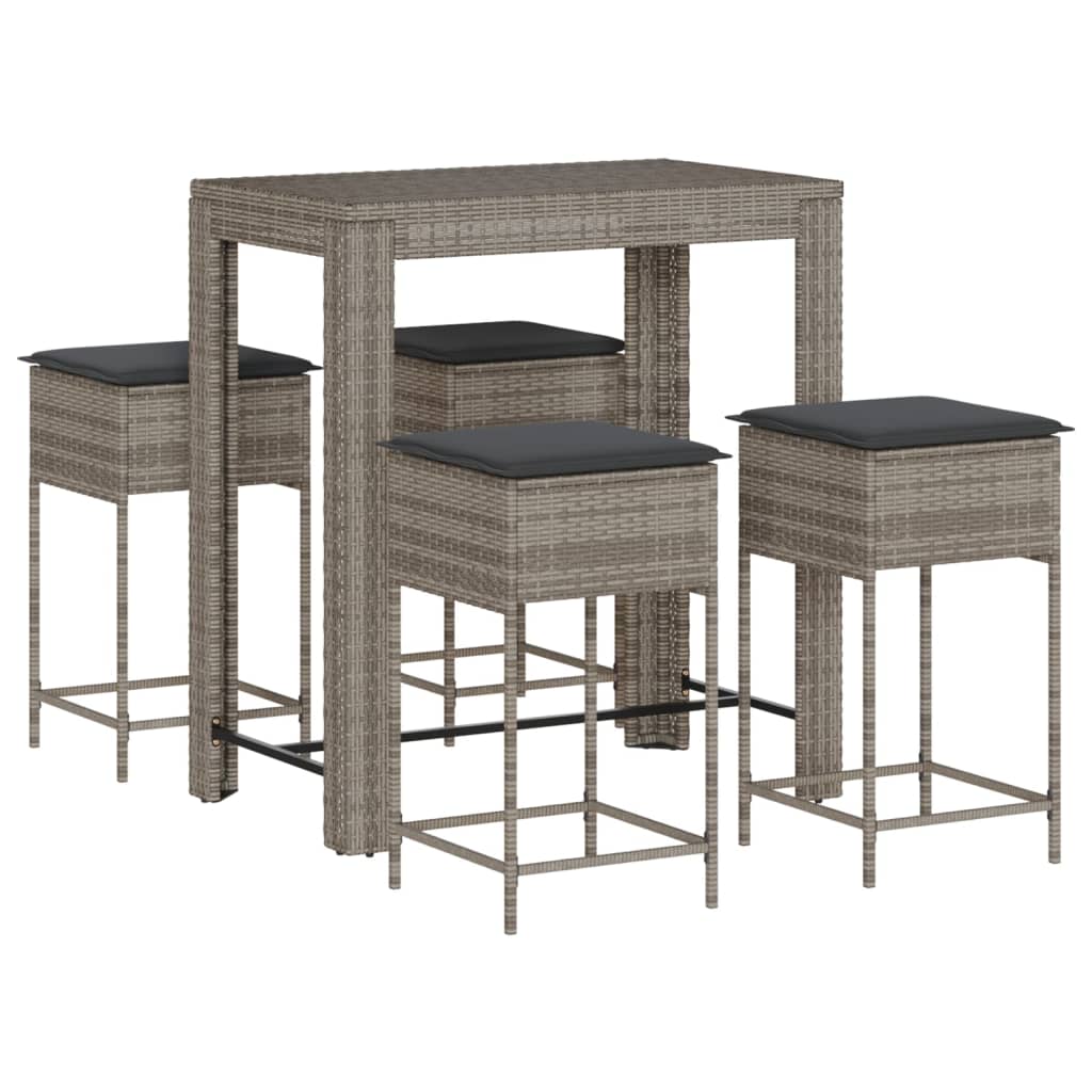 Set Bar da Giardino 5 pz con Cuscini in Polyrattan Grigio | homemem39
