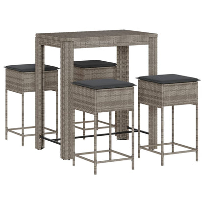 Set Bar da Giardino 5 pz con Cuscini in Polyrattan Grigio | homemem39