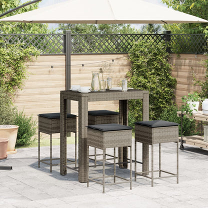 Set Bar da Giardino 5 pz con Cuscini in Polyrattan Grigio | homemem39