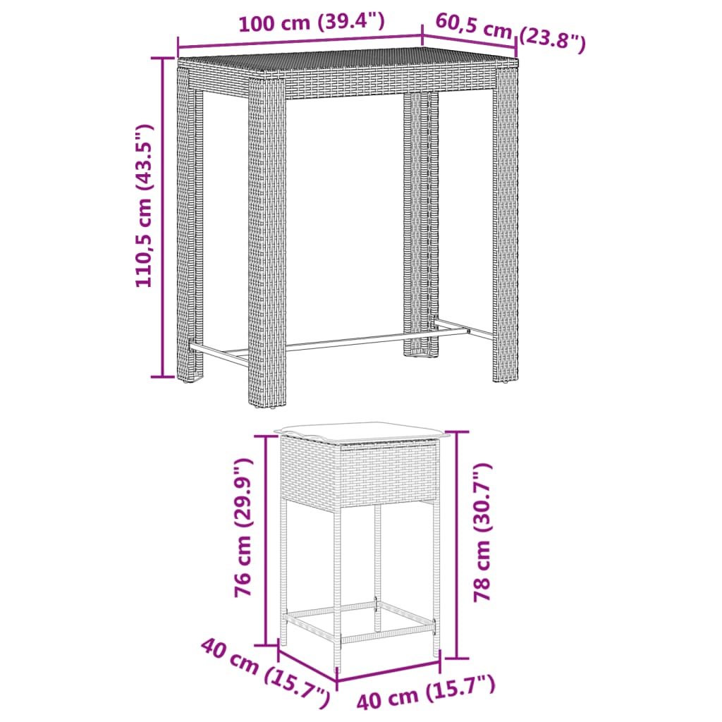 Set Bar da Giardino 5 pz con Cuscini in Polyrattan Grigio | homemem39