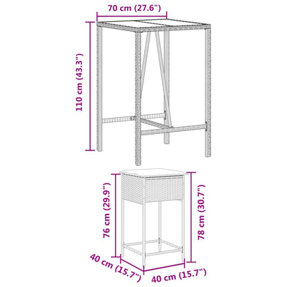 Set Bar da Giardino 3 pz con Cuscini in Polyrattan Marrone | homemem39