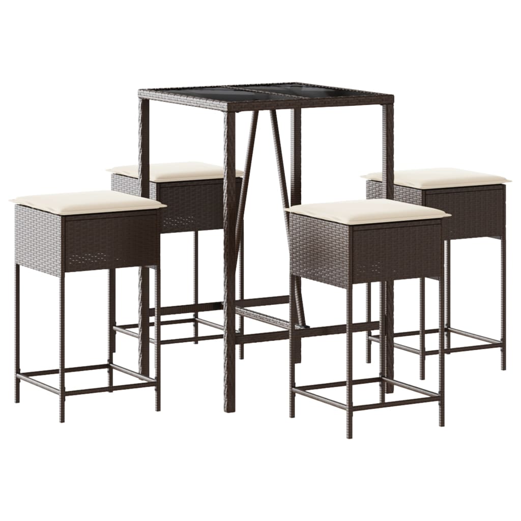 Set Bar da Giardino 5 pz con Cuscini in Polyrattan Marrone | homemem39