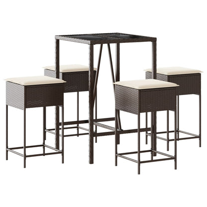 Set Bar da Giardino 5 pz con Cuscini in Polyrattan Marrone | homemem39