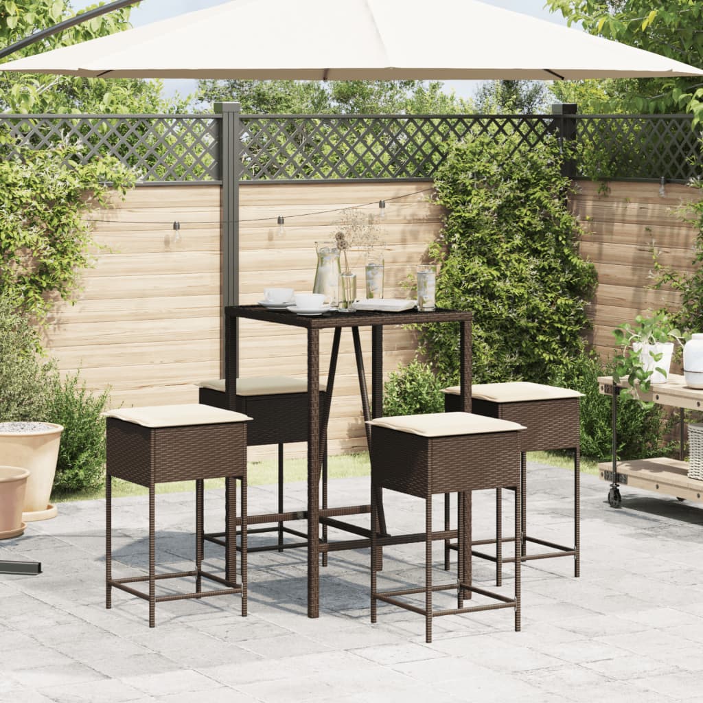 Set Bar da Giardino 5 pz con Cuscini in Polyrattan Marrone | homemem39