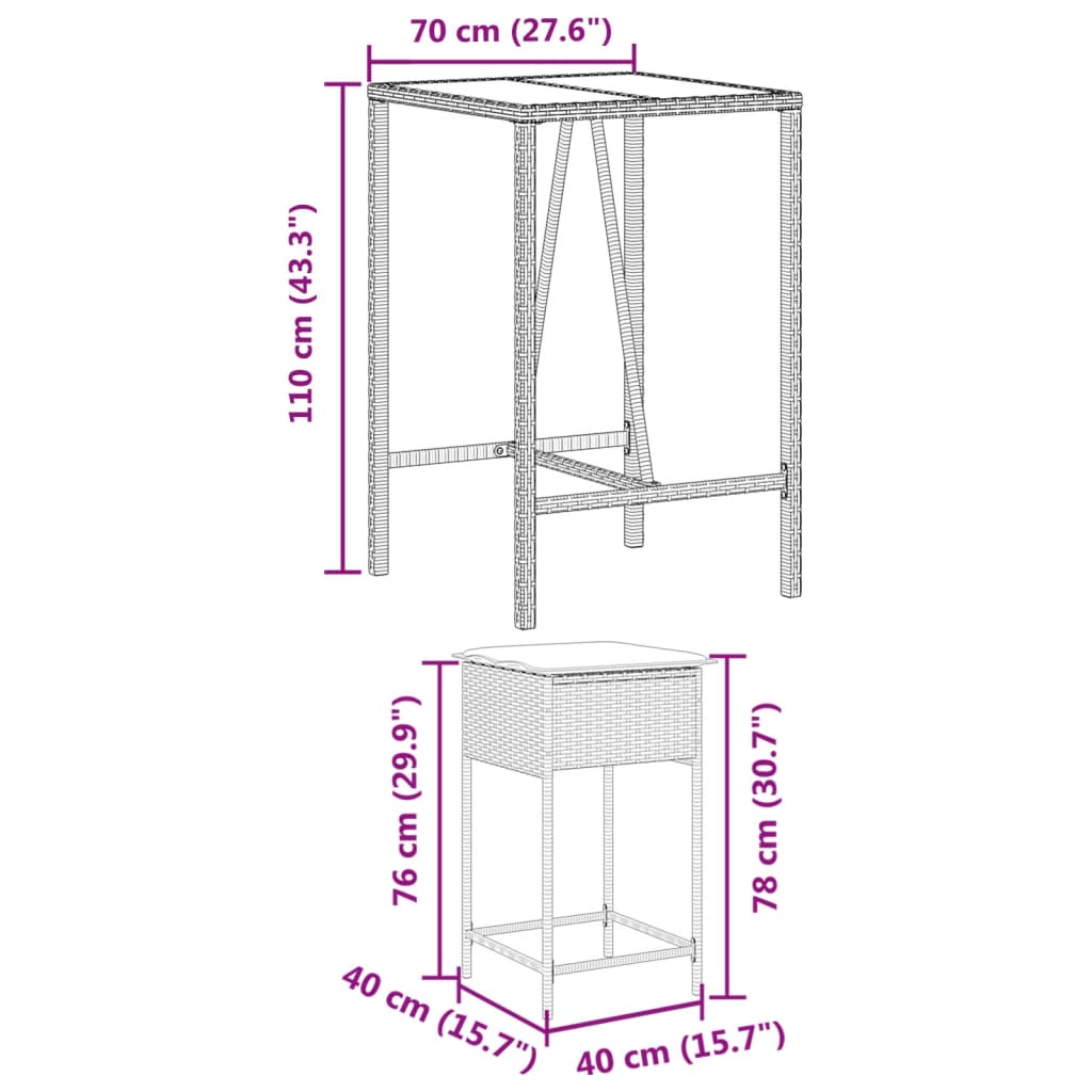 Set Bar da Giardino 5 pz con Cuscini in Polyrattan Marrone | homemem39