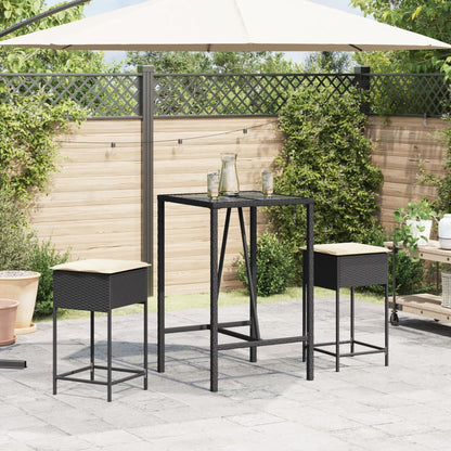 Set Bar da Giardino 3 pz con Cuscini in Polyrattan Nero | homemem39