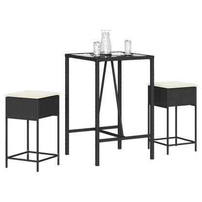 Set Bar da Giardino 3 pz con Cuscini in Polyrattan Nero | homemem39